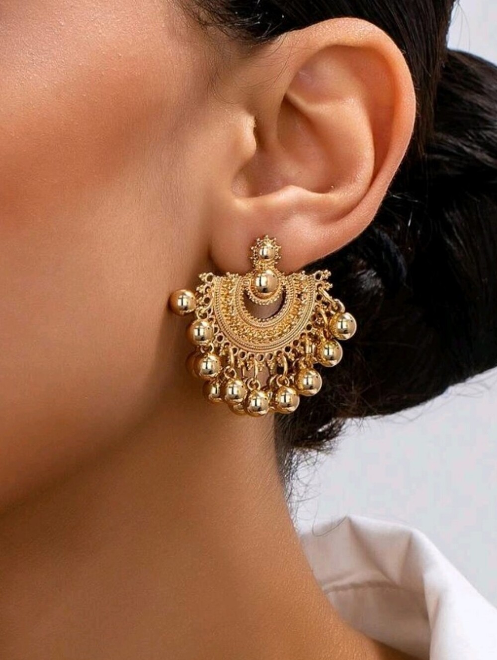 NEW! 14K Gold Plated Chandbali Statement Dangling Post Earrings - Women Jewelry
